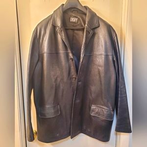 Vintage DKNY Men's Leather Jacket - Size XL